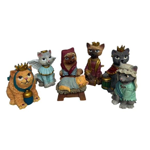 Cat/kitty Nativity Set 7 Piece Resin Anthropomorphic Christmas New NIB